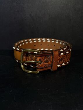 Personalized Andi Western Brown Tooled Leather Belt Southwestern Belts Size 28